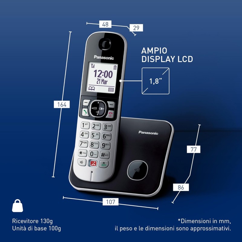 Panasonic KX-TG6851JTB Telefono Cordless Digitale, Unità Base e Ricevitore Singolo, ID Chiamante, Blocco Chiamate Indesiderate, Suoneria Categoria, Display LCD, Tastiera Illuminata, Nero - Singolo Nero Panasonic KX-TG6851JTB Telefono Cordless Digitale, Unità Base e Ricevitore Singolo, ID Chiamante, Blocco Chiamate Indesiderate, Suoneria Categoria, Display LCD, Tastiera Illuminata, Nero - Singolo Nero