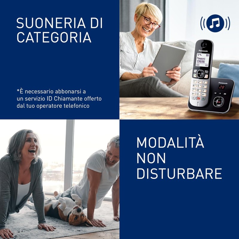 Panasonic KX-TG6851JTB Telefono Cordless Digitale, Unità Base e Ricevitore Singolo, ID Chiamante, Blocco Chiamate Indesiderate, Suoneria Categoria, Display LCD, Tastiera Illuminata, Nero - Singolo Nero Panasonic KX-TG6851JTB Telefono Cordless Digitale, Unità Base e Ricevitore Singolo, ID Chiamante, Blocco Chiamate Indesiderate, Suoneria Categoria, Display LCD, Tastiera Illuminata, Nero - Singolo Nero