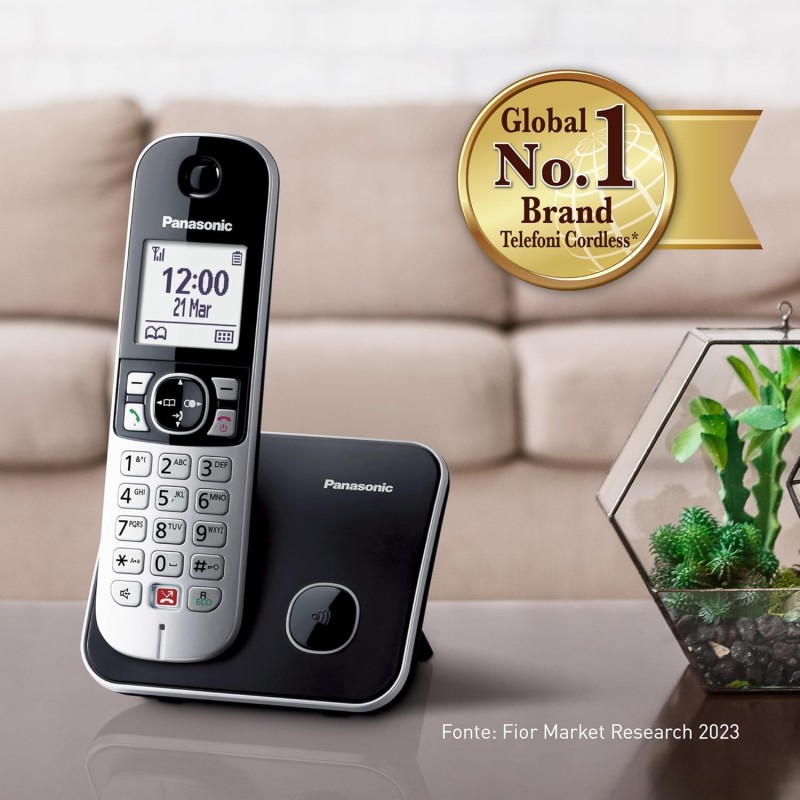 Panasonic KX-TG6851JTB Telefono Cordless Digitale, Unità Base e Ricevitore Singolo, ID Chiamante, Blocco Chiamate Indesiderate, Suoneria Categoria, Display LCD, Tastiera Illuminata, Nero - Singolo Nero Panasonic KX-TG6851JTB Telefono Cordless Digitale, Unità Base e Ricevitore Singolo, ID Chiamante, Blocco Chiamate Indesiderate, Suoneria Categoria, Display LCD, Tastiera Illuminata, Nero - Singolo Nero