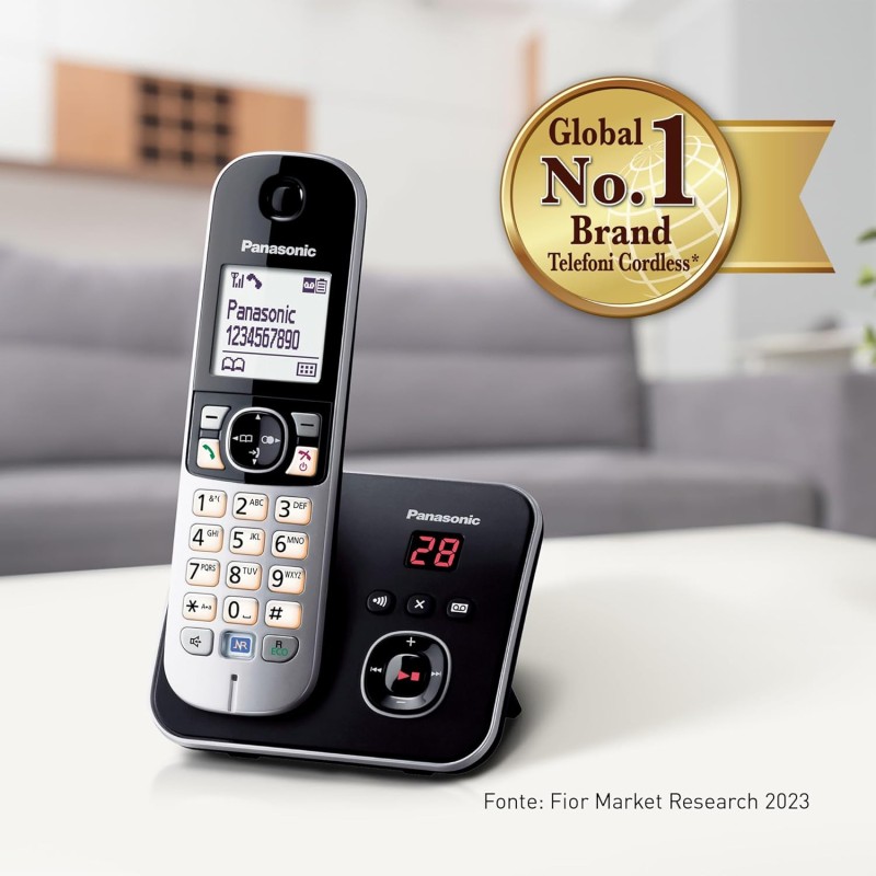 Panasonic KX-TG6862JTB Telefono Cordless Digitale con Segreteria Telefonica Digitale, Unità Base e 2 Ricevitori, ID Chiamante, Blocco Chiamate, Blocco Chiamate Automatiche, Display LCD, Nero - Duo Nero