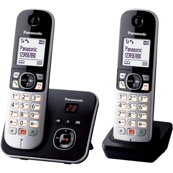 Panasonic KX-TG6862JTB Telefono Cordless Digitale con Segreteria Telefonica Digitale, Unità Base e 2 Ricevitori, ID Chiamante, Blocco Chiamate, Blocco Chiamate Automatiche, Display LCD, Nero - Duo Nero