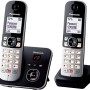 Panasonic KX-TG6862JTB Telefono Cordless Digitale con Segreteria Telefonica Digitale, Unità Base e 2 Ricevitori, ID Chiamante, Blocco Chiamate, Blocco Chiamate Automatiche, Display LCD, Nero - Duo Nero