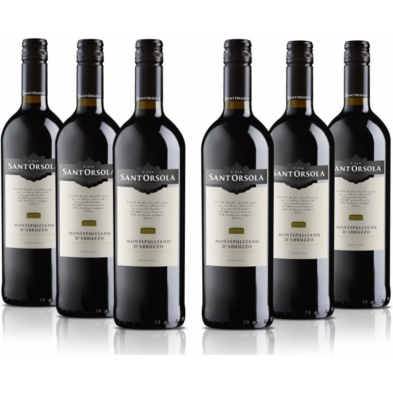 Sant'Orsola - Vino Rosso Montepulciano d'Abruzzo D.O.C. 13%, Gusto Secco e Delicatamente Tannico, 6x750 ml - 6x750ml