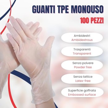 Bottari Guanti Monouso in TPE Senza Polvere, 100 Pezzi, Resistenti per Pulizia, Alimenti, Giardinaggio, Bricolage e Casa - Taglia unica Bottari Guanti Monouso in TPE Senza Polvere, 100 Pezzi, Resistenti per Pulizia, Alimenti, Giardinaggio, Bricolage e Casa - Taglia unica