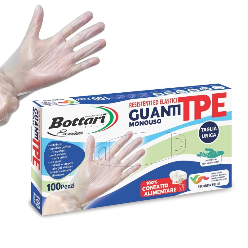 Bottari Guanti Monouso in TPE Senza Polvere, 100 Pezzi, Resistenti per Pulizia, Alimenti, Giardinaggio, Bricolage e Casa - Taglia unica Bottari Guanti Monouso in TPE Senza Polvere, 100 Pezzi, Resistenti per Pulizia, Alimenti, Giardinaggio, Bricolage e Casa - Taglia unica