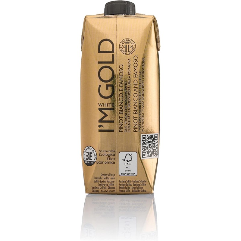 Tavernello White Gold Pinot Bianco Famoso Rubicone IGT, Vino Bianco Delicatamente Aromatico, 12% Vol, Confezione con 15 Brik da 500 ml - Bianco