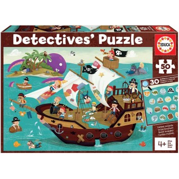 Educa - Detectives' puzzle. Nave Pirata. Puzzle Bambini 50 pezzi. Monta il puzzle e trova i 30 ojjetti persi. Raccomandato da 4 5 6 anni (18896)