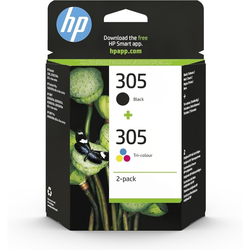 HP 305 Nero e Tricromia, 6ZD17AE, Confezione da 2 Cartucce Originali, Compatibili con Stampanti HP DeskJet serie 2700, 4100, HP Envy serie 6020, 6030, 6420, 6430
