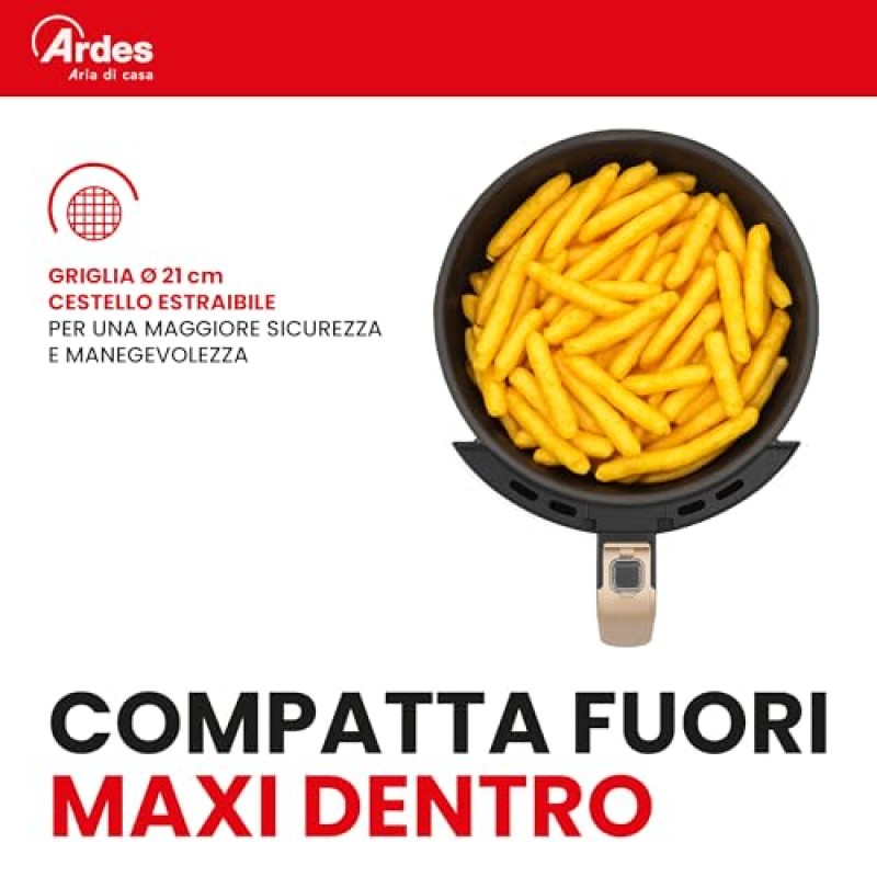 Ardes Eldorada Maxi AR1K33 - Friggitrice ad aria 5 litri - Airfryer con tecnologia Rapid Air - Air fryer 7 in 1, temperatura e timer regolabili, display digitale touch - 5 L Nero