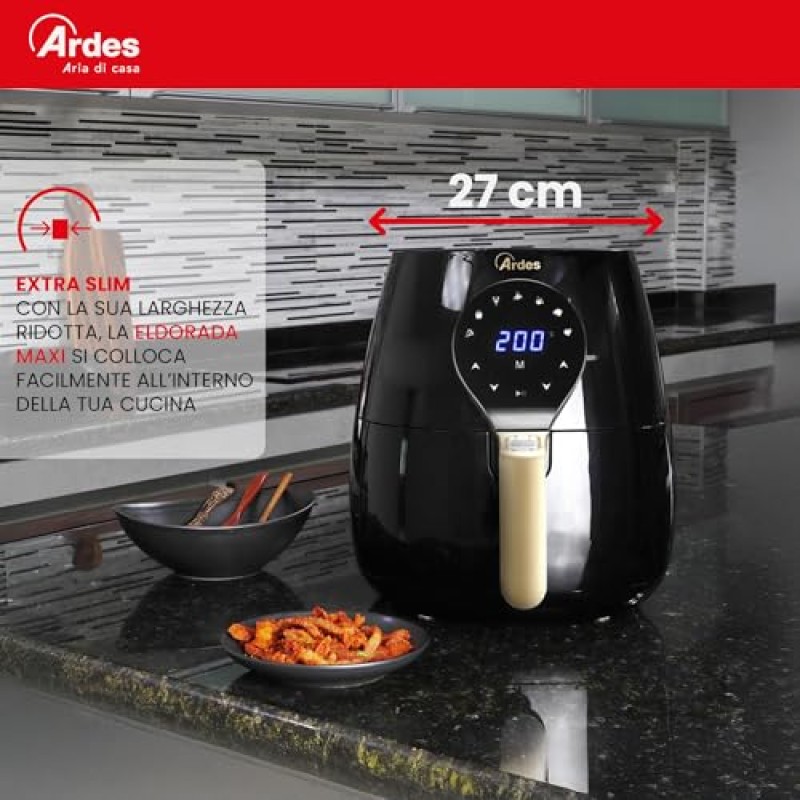 Ardes Eldorada Maxi AR1K33 - Friggitrice ad aria 5 litri - Airfryer con tecnologia Rapid Air - Air fryer 7 in 1, temperatura e timer regolabili, display digitale touch - 5 L Nero