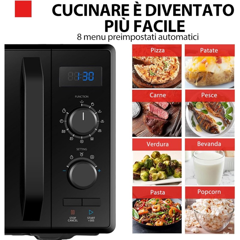 Toshiba 3-in-1 Forno a Microonde con Grill e Cottura combinata, 23 L, Piatto Girevole con Memoria di Posizione, Timer, Luci LED Integrate, Programma pizza, Nero - Nero
