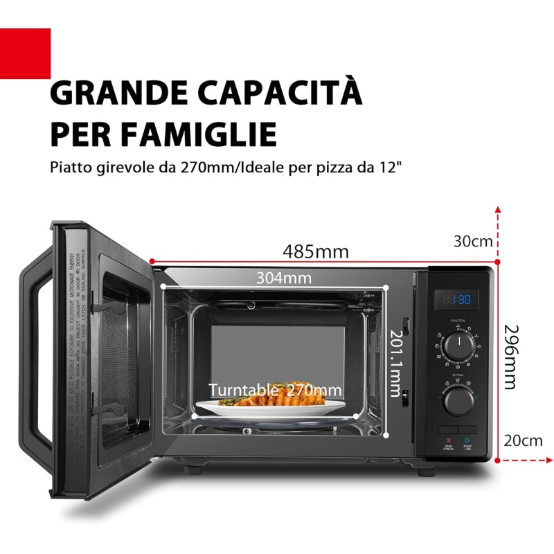 Toshiba 3-in-1 Forno a Microonde con Grill e Cottura combinata, 23 L, Piatto Girevole con Memoria di Posizione, Timer, Luci LED Integrate, Programma pizza, Nero - Nero