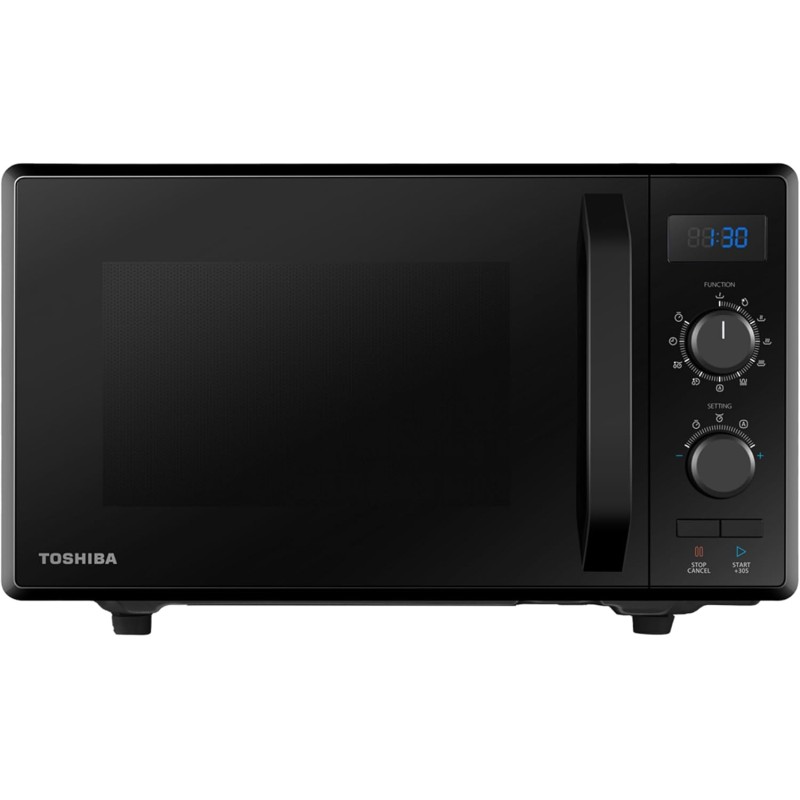 Toshiba 3-in-1 Forno a Microonde con Grill e Cottura combinata, 23 L, Piatto Girevole con Memoria di Posizione, Timer, Luci LED Integrate, Programma pizza, Nero - Nero