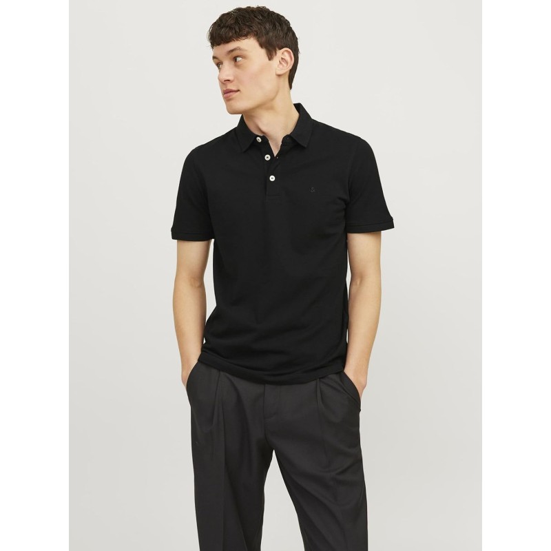 JACK & JONES Polo Plain Shirt Collar Polo - L Nero JACK & JONES Polo Plain Shirt Collar Polo - L Nero