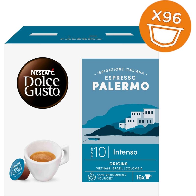 NESCAFÉ DOLCE GUSTO Espresso Palermo Caffè, 6 Confezioni da 16 capsule (96 capsule) - 16 unità (Confezione da 6)