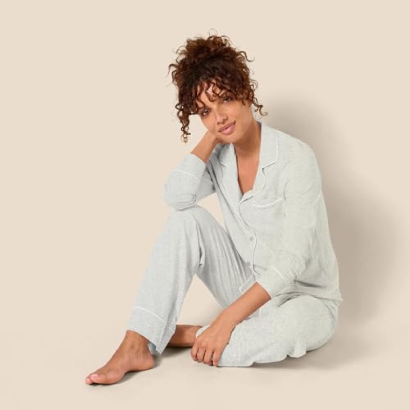 Amazon Essentials Donna Camicia a Maniche Lunghe in Modal di Cotone e Pigiama a Tutta Lunghezza - S Grigio Puntinato