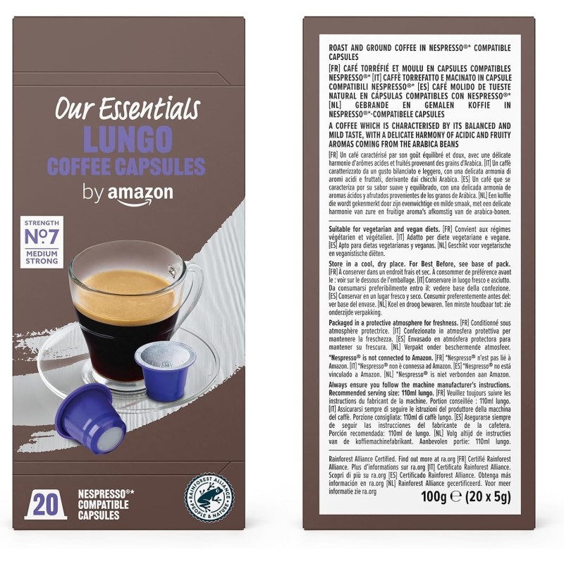by Amazon Capsule Compatibili Nespresso in Confezione Mista Standard Caffè, tostatura media, 80 unità, 4 confezioni da 20 - Certificato Rainforest Alliance - 20 unità (Confezione da 4)