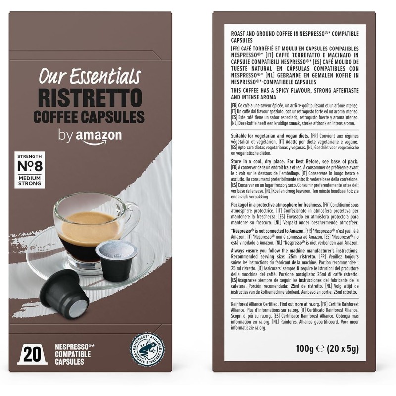 by Amazon Capsule Compatibili Nespresso in Confezione Mista Standard Caffè, tostatura media, 80 unità, 4 confezioni da 20 - Certificato Rainforest Alliance - 20 unità (Confezione da 4)