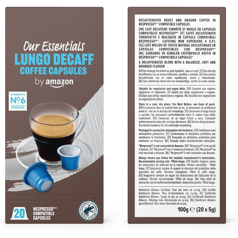 by Amazon Capsule Compatibili Nespresso in Confezione Mista Standard Caffè, tostatura media, 80 unità, 4 confezioni da 20 - Certificato Rainforest Alliance - 20 unità (Confezione da 4)