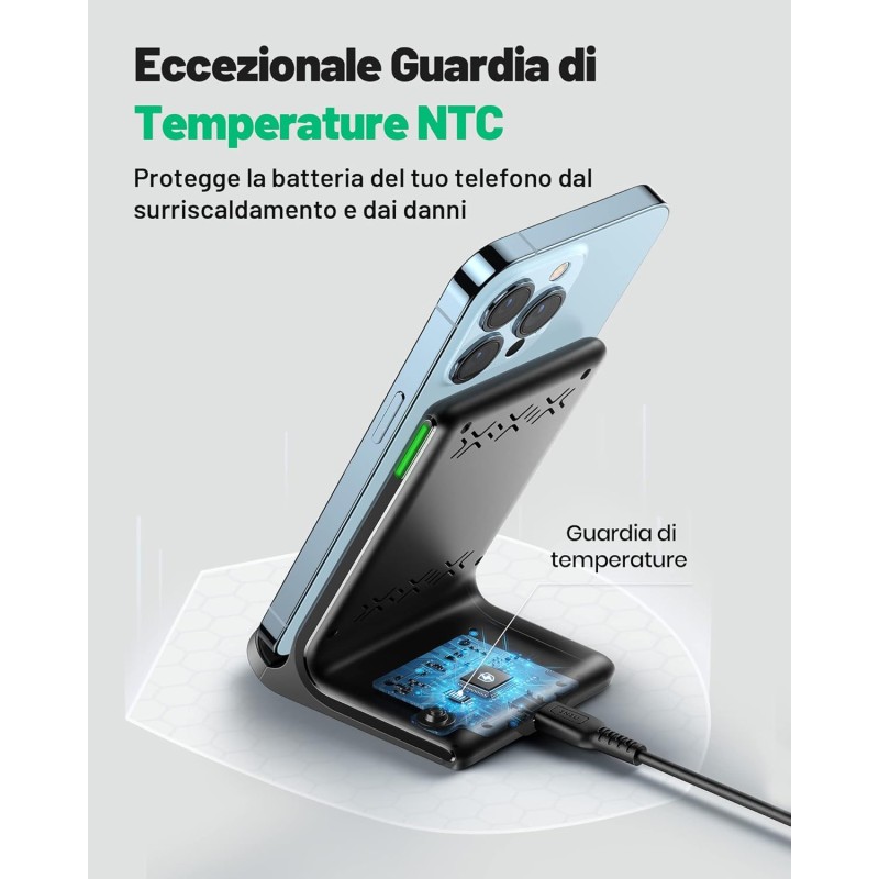 INIU Caricatore Wireless, [2 Pezzi] 15W Qi Certificato Ricarica Rapida Supporto di Ricarica Wireless con Luce adattiv per iPhone 13 12 Pro XR X Samsung Galaxy S21 S20 Airpods Xiaomi Huawei ecc. - 2 pezzi Nero