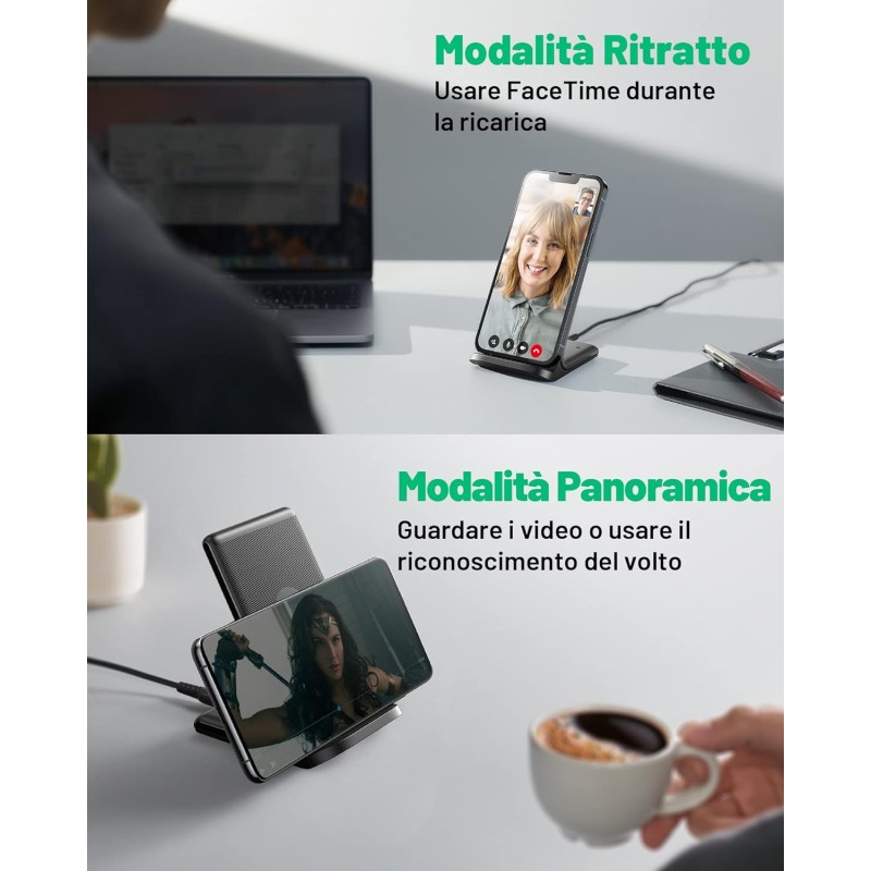 INIU Caricatore Wireless, [2 Pezzi] 15W Qi Certificato Ricarica Rapida Supporto di Ricarica Wireless con Luce adattiv per iPhone 13 12 Pro XR X Samsung Galaxy S21 S20 Airpods Xiaomi Huawei ecc. - 2 pezzi Nero