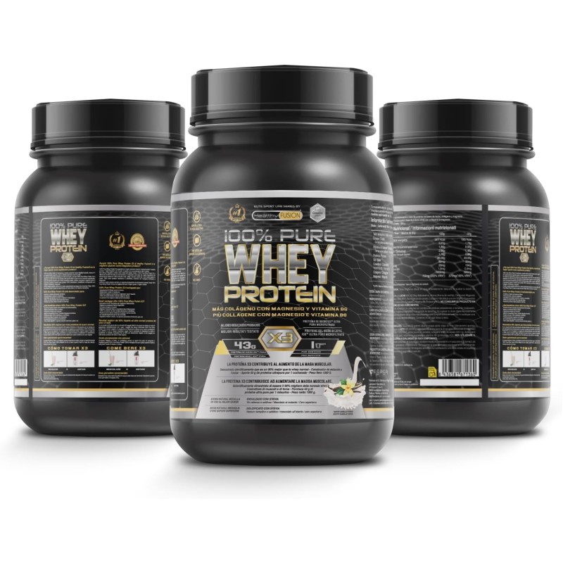Healthy FUSION Whey Protein 100% pura, Proteine whey + Collagene + Magnesio, Proteine del Siero di Latte isolate per lo sviluppo muscolare, Massa muscolare pulita, 1000g (Vaniglia) Healthy FUSION Whey Protein 100% pura, Proteine whey + Collagene + Magnesio, Proteine del Siero di Latte isolate per lo sviluppo muscolare, Massa muscolare pulita, 1000g (Vaniglia)
