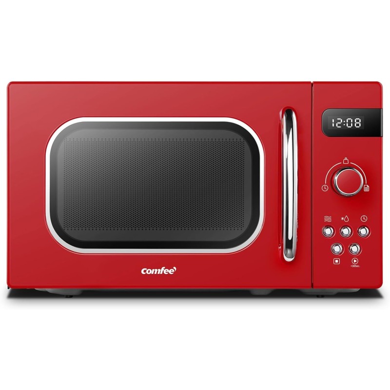 Comfee CMSRO 20 di rd Forno a Microonde Retrò con 8 Menu Automatici,5 Livelli di Potenza, Pulsante di Cottura Rapida, 20 L, 800 W, Rosso Appassionato - Rot