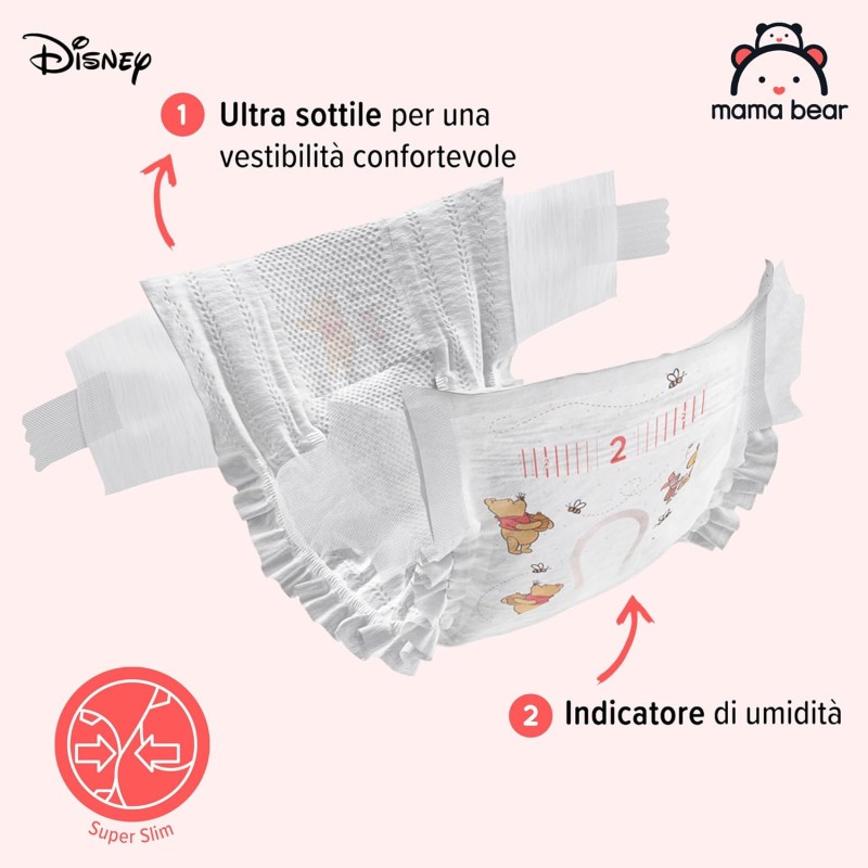 Marchio Amazon - Mama Bear Disney Pannolini ultra-asciutti, Taglia 2 (3-6 kg), Bianco, 84 Unità - Taglia 2 (3-6 kg)