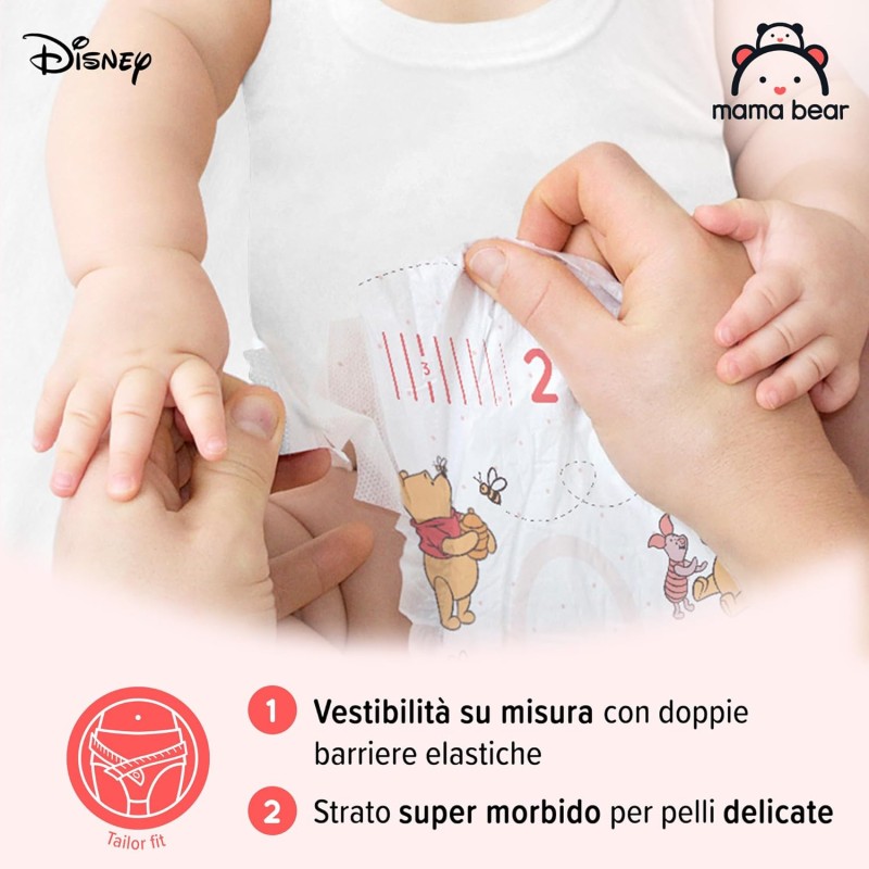 Marchio Amazon - Mama Bear Disney Pannolini ultra-asciutti, Taglia 2 (3-6 kg), Bianco, 84 Unità - Taglia 2 (3-6 kg)