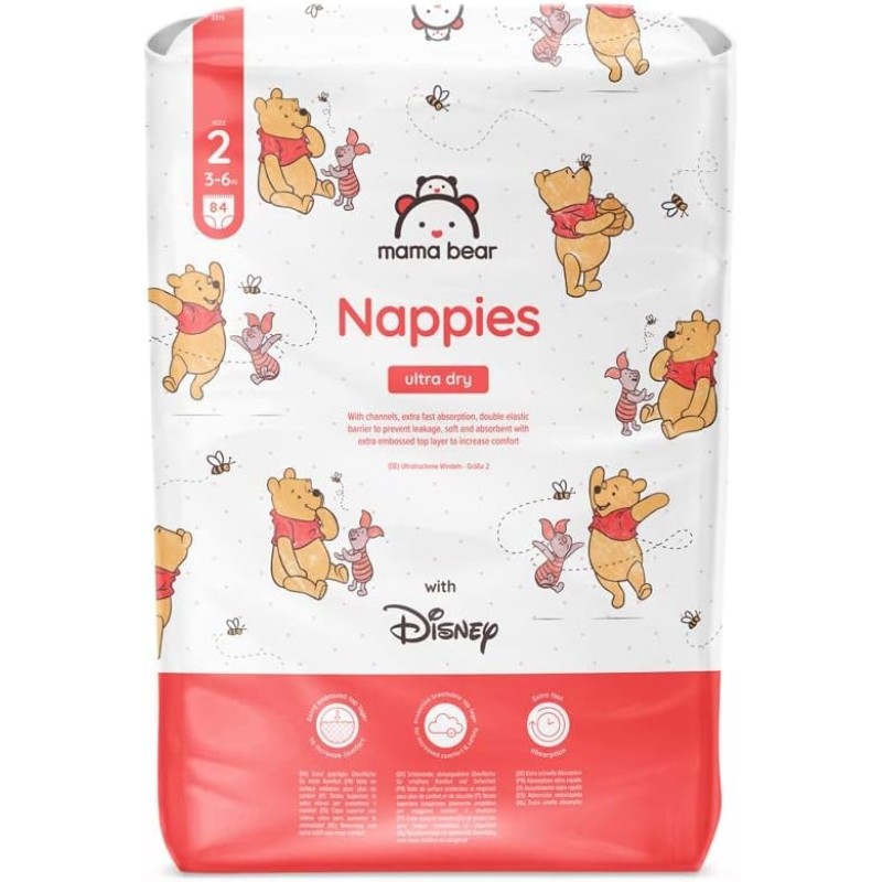 Marchio Amazon - Mama Bear Disney Pannolini ultra-asciutti, Taglia 2 (3-6 kg), Bianco, 84 Unità - Taglia 2 (3-6 kg)