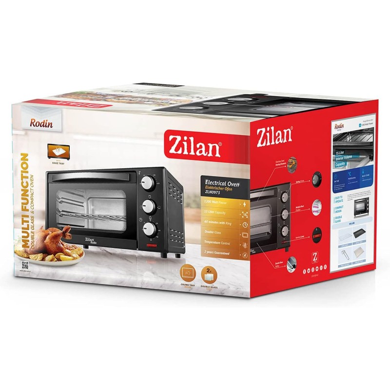 Zilan, forno elettrico, doppia protezione in vetro, 15 litri Zilan, forno elettrico, doppia protezione in vetro, 15 litri