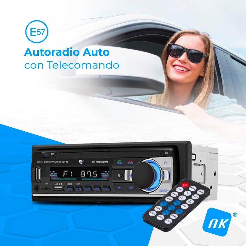 NK Autoradio Bluetooth 4.0 - 1 DIN - 4x40W - Funzione AUX, lettore MP3 e doppia porta USB, suono stereo FM, chiamate in vivavoce, telecomando, display LCD, iOS e Android