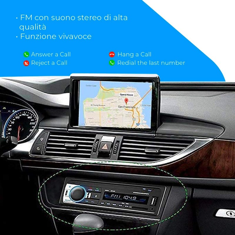 NK Autoradio Bluetooth 4.0 - 1 DIN - 4x40W - Funzione AUX, lettore MP3 e doppia porta USB, suono stereo FM, chiamate in vivavoce, telecomando, display LCD, iOS e Android