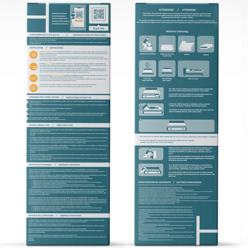 TANHK Materasso Memory Made in Italy | Ortopedico Medio Rigido | Sistema di Alleviamento dei Punti di Pressione | Anallergico, Antibatterico e Antiacaro | Traspirante (Materasso Memory, 160 x 200) - 160 x 200