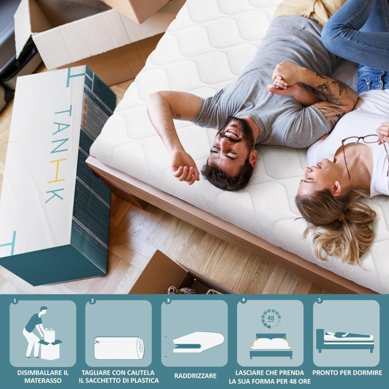 TANHK Materasso Memory Made in Italy | Ortopedico Medio Rigido | Sistema di Alleviamento dei Punti di Pressione | Anallergico, Antibatterico e Antiacaro | Traspirante (Materasso Memory, 170 x 200) - 170 x 200