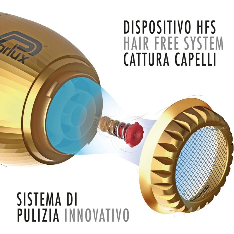 Parlux Alyon Gold – Asciugacapelli Professionale con Ioni Negativi - Made in Italy - Gold