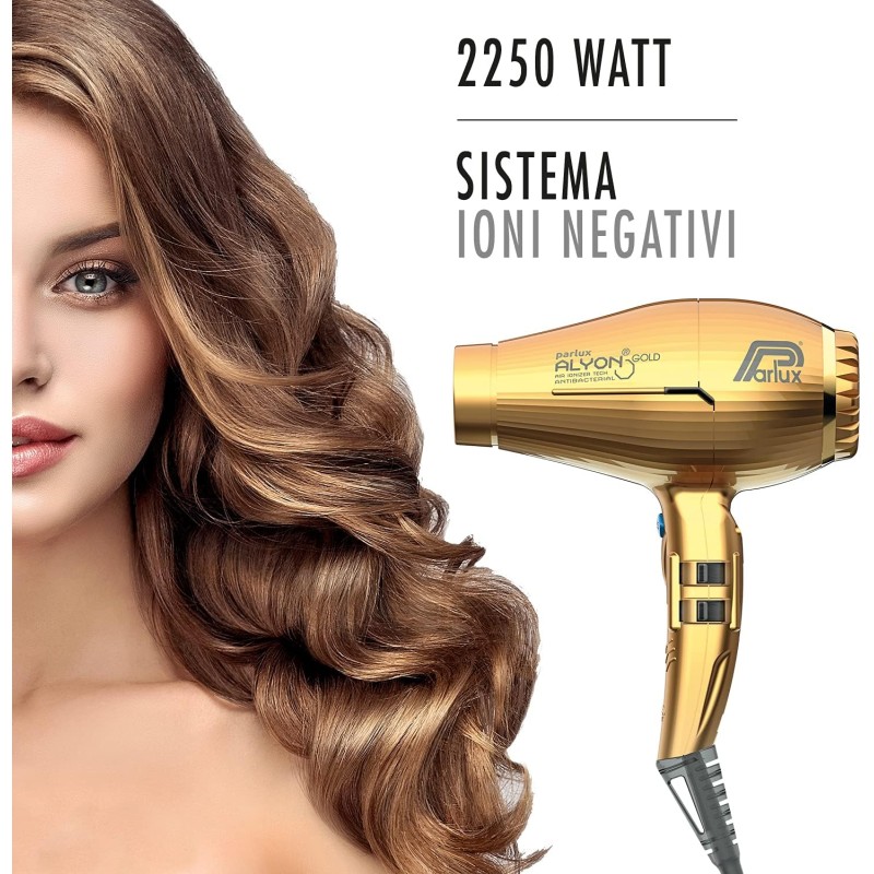 Parlux Alyon Gold – Asciugacapelli Professionale con Ioni Negativi - Made in Italy - Gold