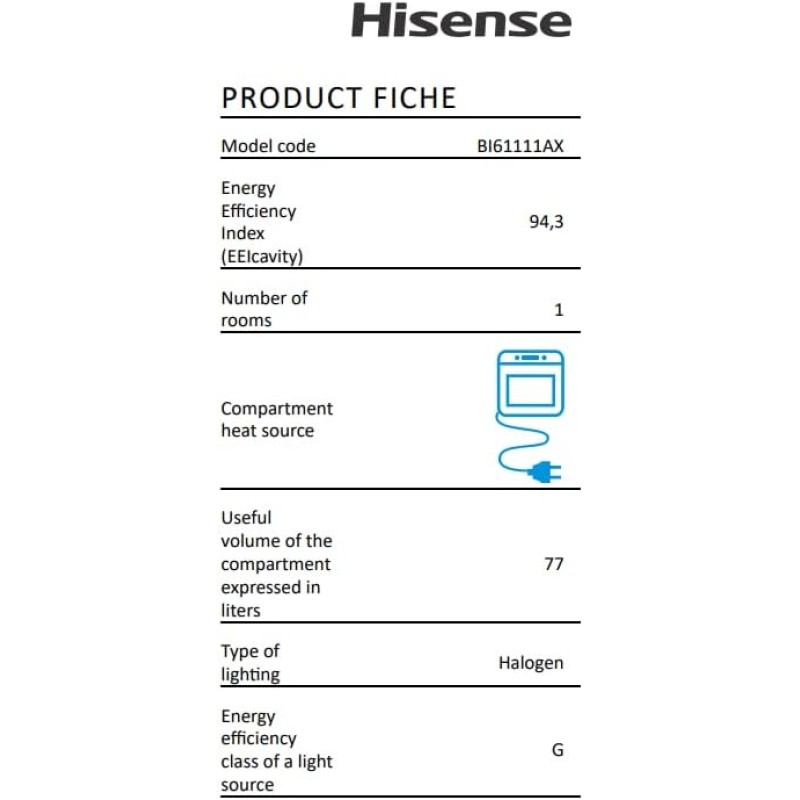 Hisense BI61111AX Forno Multifunzione Termoventilato, Cavità XXL 77L, 12 Funzioni, Pulizia Acqua Clean, Classe A, Timer di Fine Cottura, Preriscaldamento Rapido, Funzione Pizza 300 °C, Cottura AirFry