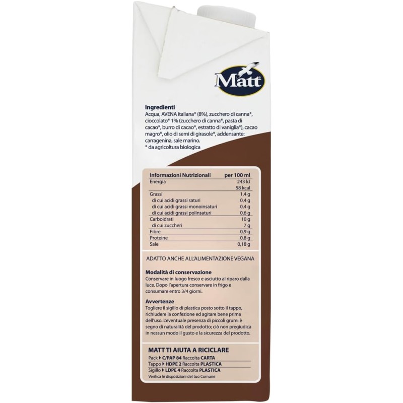 Matt, Avenciok Bio, Bevanda Vegetale Senza Lattosio, Bevanda a Base di Avena e Cioccolato, Ideale per Colazione o Merenda, Confezione da 1L Matt, Avenciok Bio, Bevanda Vegetale Senza Lattosio, Bevanda a Base di Avena e Cioccolato, Ideale per Colazione o Merenda, Confezione da 1L