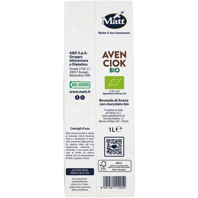 Matt, Avenciok Bio, Bevanda Vegetale Senza Lattosio, Bevanda a Base di Avena e Cioccolato, Ideale per Colazione o Merenda, Confezione da 1L Matt, Avenciok Bio, Bevanda Vegetale Senza Lattosio, Bevanda a Base di Avena e Cioccolato, Ideale per Colazione o Merenda, Confezione da 1L