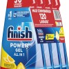 Finish Powergel Gel Detersivo per Lavastoviglie Liquido, Multiazione, Poteri Sgrassanti, Gel Lavastoglie al Limone, 120 Lavaggi, 4 Confezioni da 30 Lavaggi