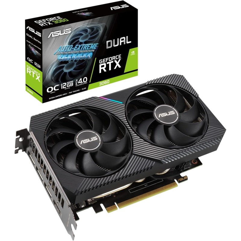 Asus Dual NVIDIA GeForce RTX 3060 V2 OC Edition Scheda Grafica 12GB GDDR6 192-bit, PCIe 4.0, Ventole Axial-Tech, GPU NVIDIA Ampere, 1 HDMI 2.1, 3 DisplayPort 2.1, Nera, DUAL-RTX3060-O12G-V2 Asus Dual NVIDIA GeForce RTX 3060 V2 OC Edition Scheda Grafica 12GB GDDR6 192-bit, PCIe 4.0, Ventole Axial-Tech, GPU NVIDIA Ampere, 1 HDMI 2.1, 3 DisplayPort 2.1, Nera, DUAL-RTX3060-O12G-V2