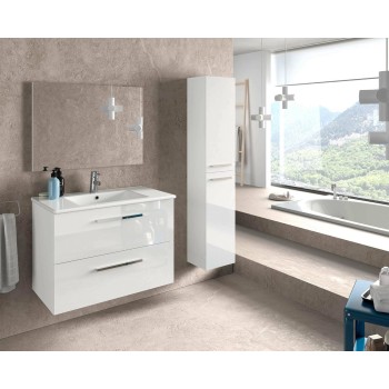Dmora - Mobile Colonna Alexandria, Mobile per Bagno a 2 Ante, Armadio pensile sospeso con 2 Ripiani, 30x25h150 cm, Bianco Lucido - Bianco