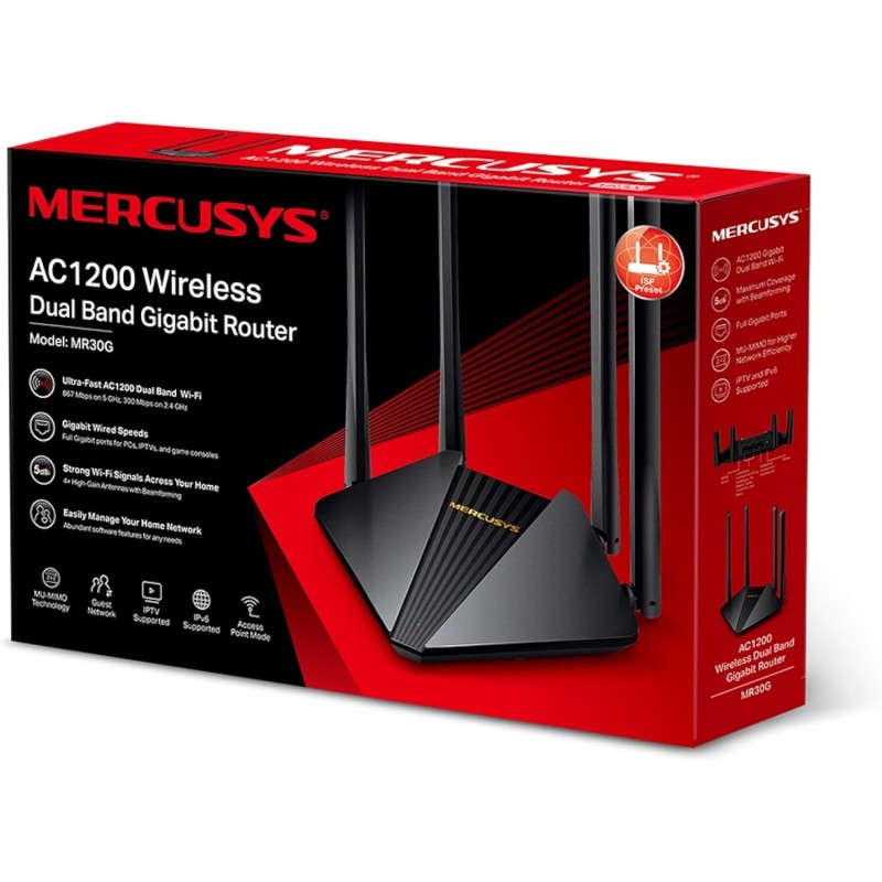TP-Link Mercusys MR30G Router Ethernet Wi-Fi Dual Band AC1200 Wireless, Porta Gigabit, MU-MIMO, Supporto IPTV, IPv6, 802.11ac, Rete Ospiti, Installazione Semplice, 4 Antenne Esterne a 5dBi, WPS TP-Link Mercusys MR30G Router Ethernet Wi-Fi Dual Band AC1200 Wireless, Porta Gigabit, MU-MIMO, Supporto IPTV, IPv6, 802.11ac, Rete Ospiti, Installazione Semplice, 4 Antenne Esterne a 5dBi, WPS