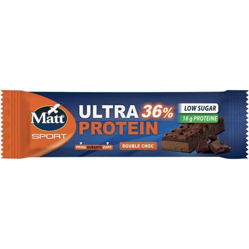 Matt Sport - Ultra Protein Double Choc - Barretta Proteica al 36% Croccante con Doppio Strato di Cioccolato, a Basso Contenuto di Zuccheri e con Proteine del Latte e della Soia - 50 g - 50 g (Confezione da 1) Bianco Matt Sport - Ultra Protein Double Choc - Barretta Proteica al 36% Croccante con Doppio Strato di Cioccolato, a Basso Contenuto di Zuccheri e con Proteine del Latte e della Soia - 50 g - 50 g (Confezione da 1) Bianco