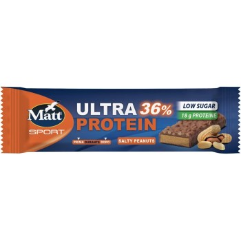 Matt Sport - Ultra Protein Salty Peanuts - Barretta Proteica al 36% Croccante con Cioccolato al Latte e Arachidi , a Basso Contenuto di Zuccheri e con Proteine del Latte e della Soia - 50 g