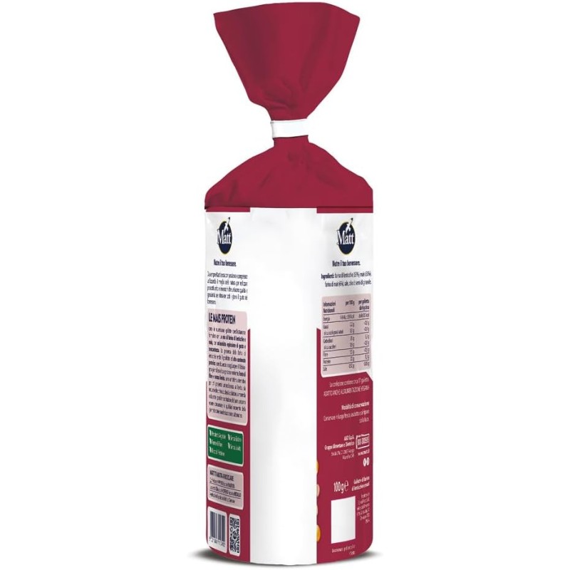 Matt, Le Mais Protein Bio, Gallette di Mais con Farina di Lenticchie, Alto Contenuto di Proteine, Senza Glutine e Senza Lievito, Fonte di Fibre, Snack Croccante e Gustoso, Confezione 100 gr