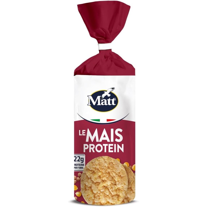 Matt, Le Mais Protein Bio, Gallette di Mais con Farina di Lenticchie, Alto Contenuto di Proteine, Senza Glutine e Senza Lievito, Fonte di Fibre, Snack Croccante e Gustoso, Confezione 100 gr