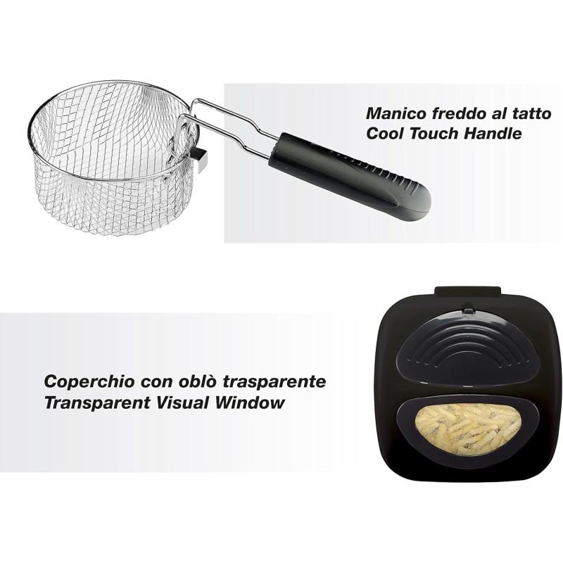 Beper Friggitrice elettrica P101FRI100 1 L, 950 W, cestello in acciaio rimovibile, coperchio con oblò, filtro rimovibile lavabile, temperatura regolabile, piedini antiscivolo, nera - 1 L