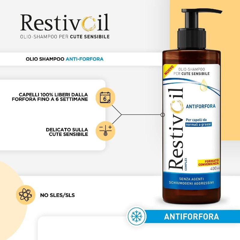 RestivOil Complex Shampoo Olio Antiforfora per Capelli da Normali a Grassi con Azione Antiseborroica e Anti Prurito, 400ml